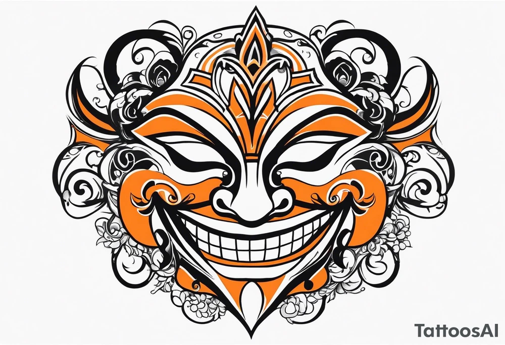 Laughing mask that is orange and black tattoo idea