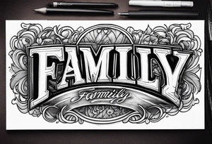 Text "family". Letterman formed by roots tattoo idea