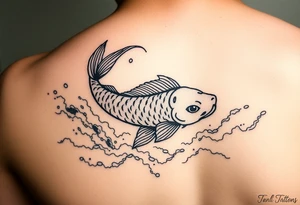 traditional koi fish swimming upstream through turbulent waves tattoo idea