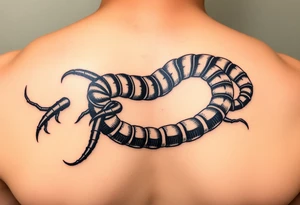 long centipede,heavy black segmented bodies, whip-like legs, and that coiled, almost calligraphic flow tattoo idea