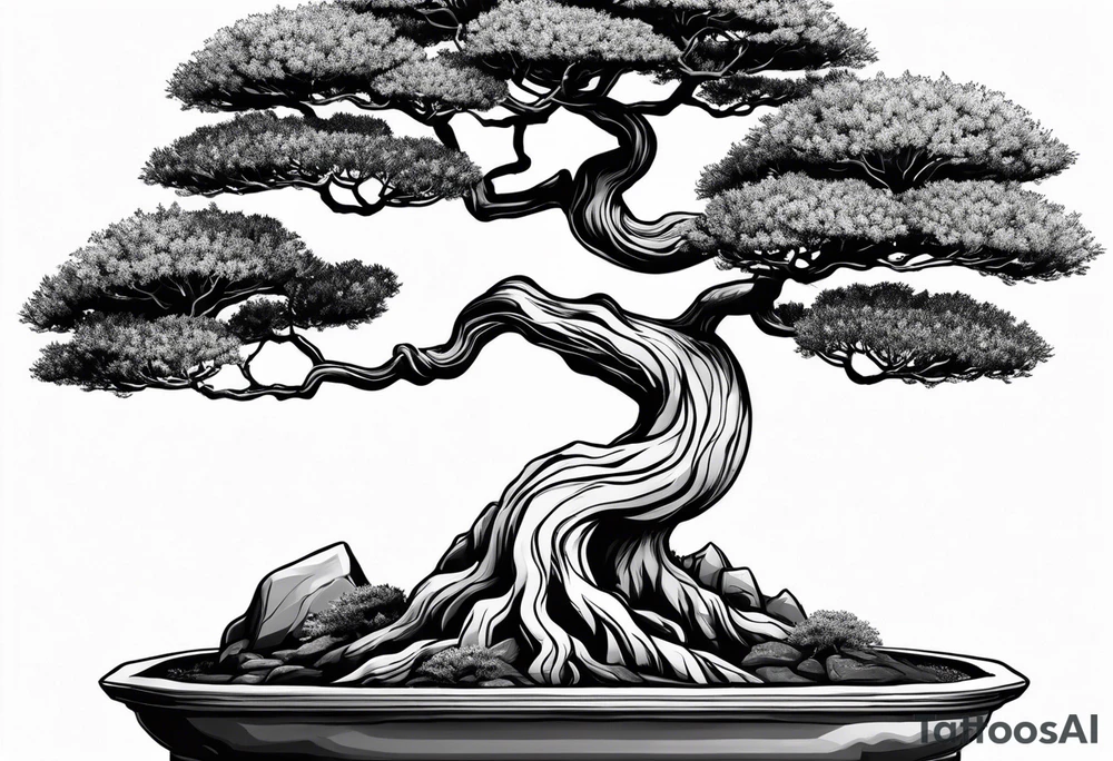 bonsai tree with one side that has more foliage than the other tattoo idea