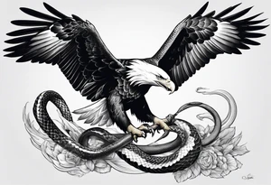 Eagle fighting with a snake it has clutched in its claws (placement on knee for a guy) tattoo idea