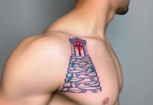 A Stairway to Heaven with an Ankh Gateonly red , blue and black are possible colors) tattoo idea