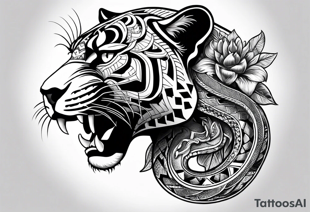 aztec black jaguar with snake tattoo idea