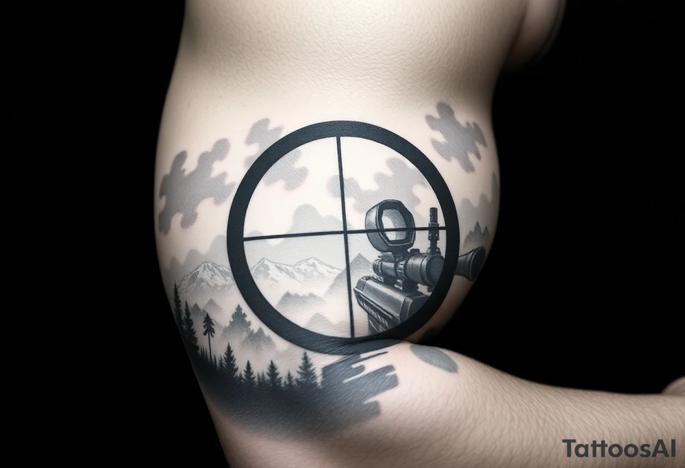 2d scope crosshairs with eerie fog in background tattoo idea