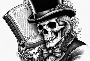 skeleton wearing a top hat holding a holy bible tattoo idea