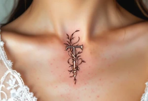 A sleek modern "T" in rosegold with a chrome-like metallic finish. tattoo idea