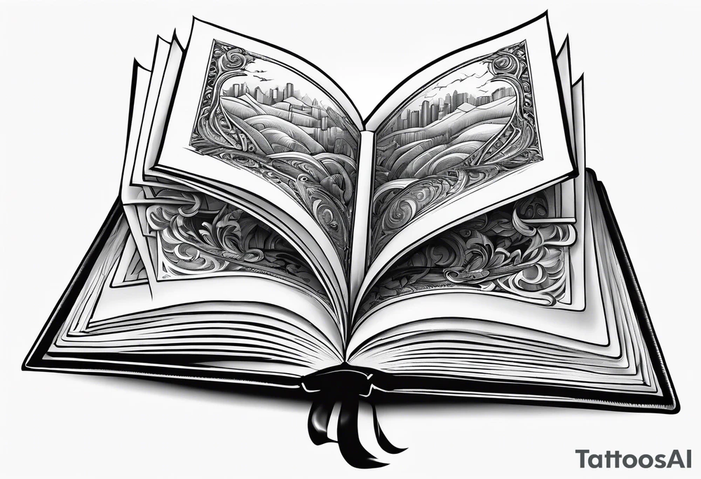 A blank open book with pages surrounding it tattoo idea A blank open book with pages surrounding it tattoo idea