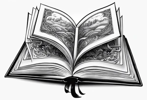 A blank open book with pages surrounding it tattoo idea