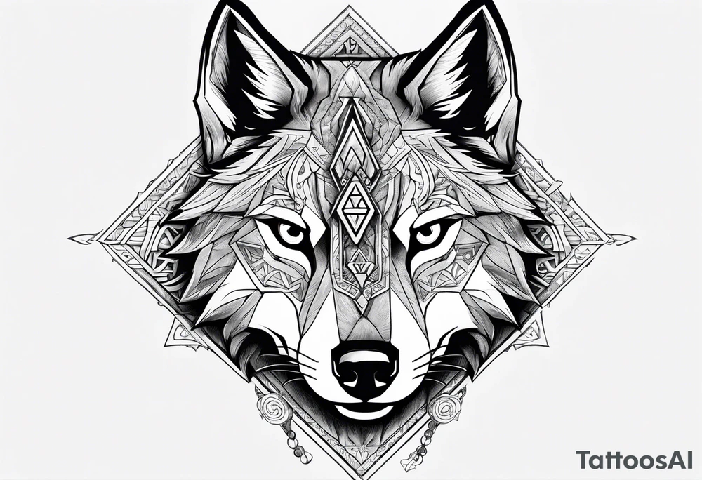 Legend of zelda link wolf in profile, in the center of his forhead is a diamond shape with a dot in the middle tattoo idea