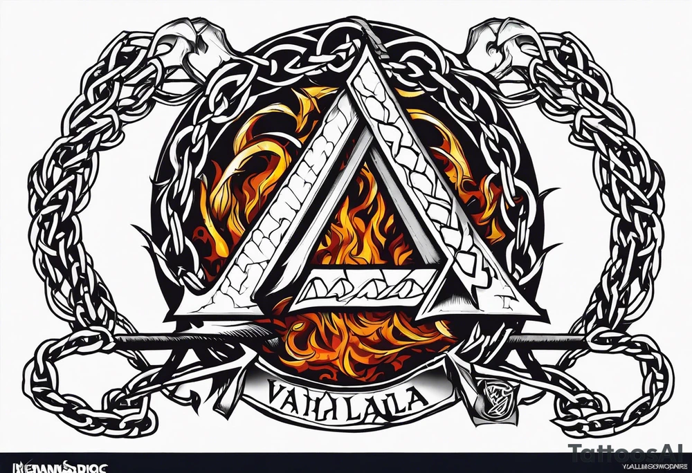 Valhalla sword shield dragon axe Valknut barbed wire chains fire tattoo idea Valhalla sword shield dragon axe Valknut barbed wire chains fire tattoo idea