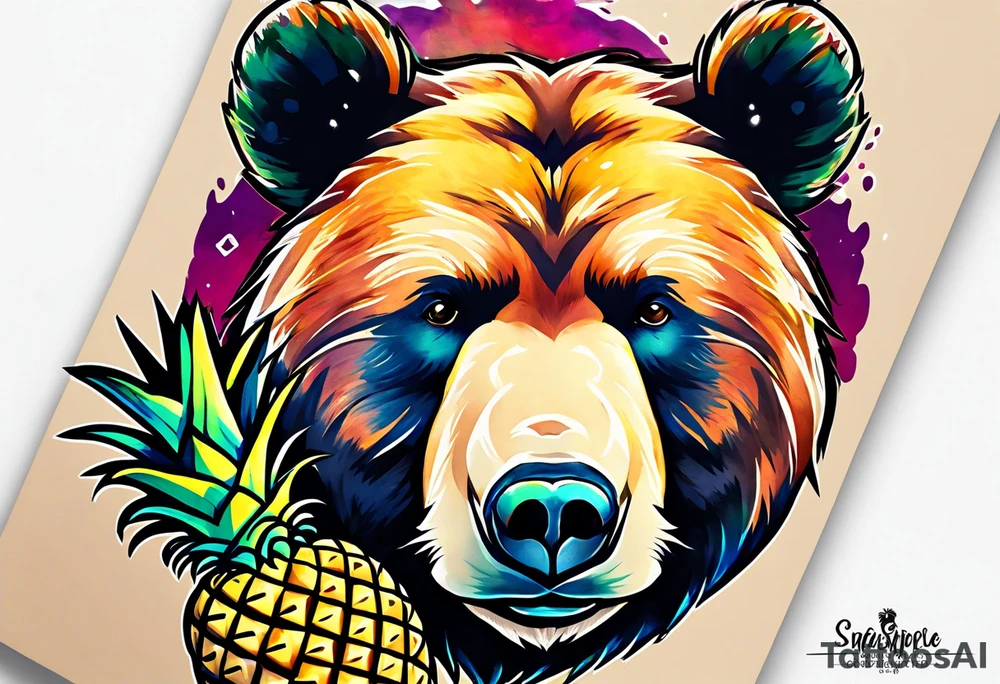 Bear loves pineapples and coconuts tattoo idea