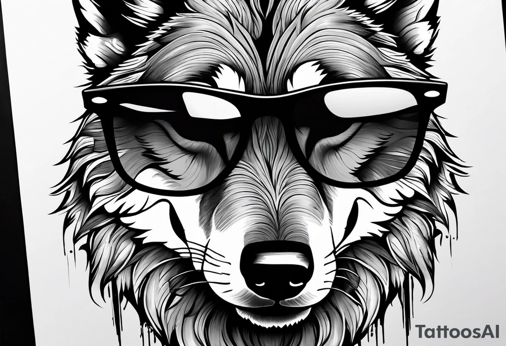 Badass Wolf wearing Sunglasses tattoo idea