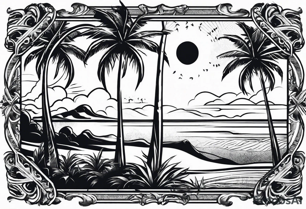 Palm tree postage stamp tattoo idea