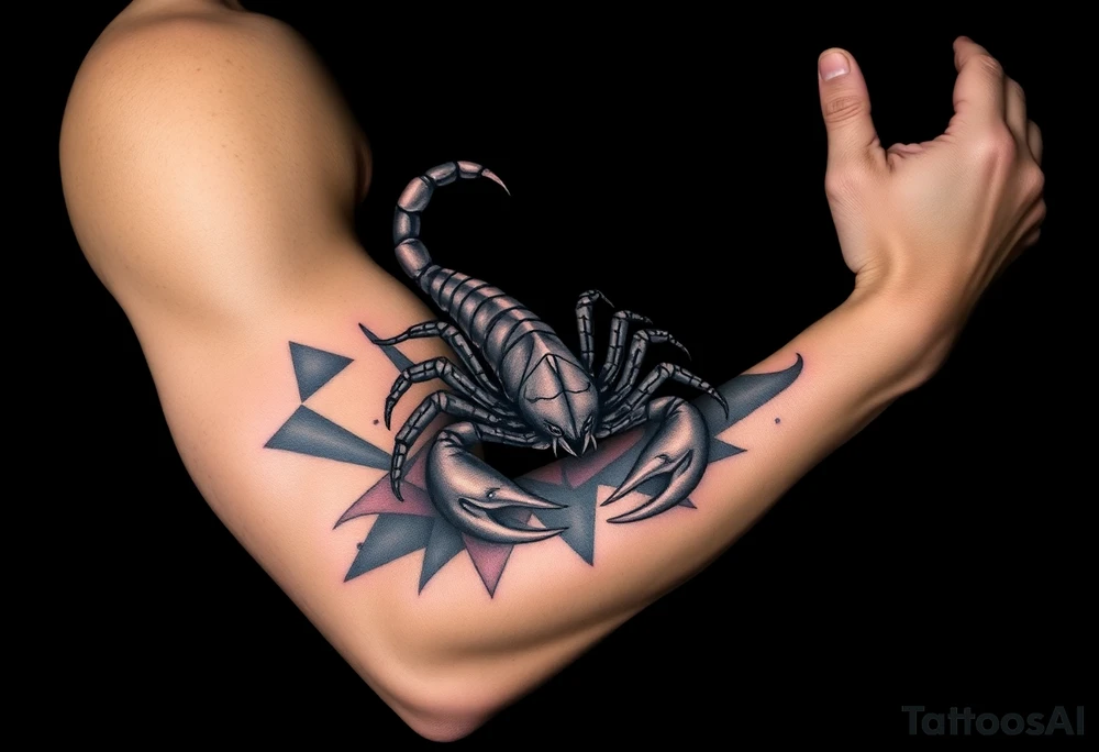 fierce scorpio emerging through the sky at night with dark skies with stars tattoo idea