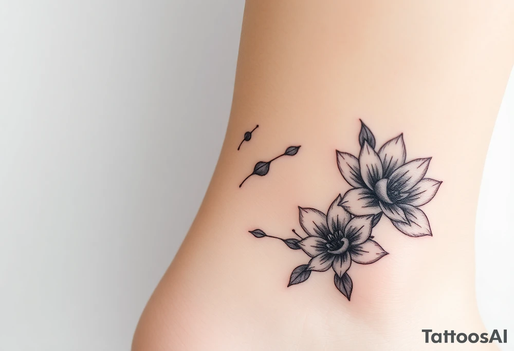 Hexagon Leo larkspurs and water lilies tattoo idea