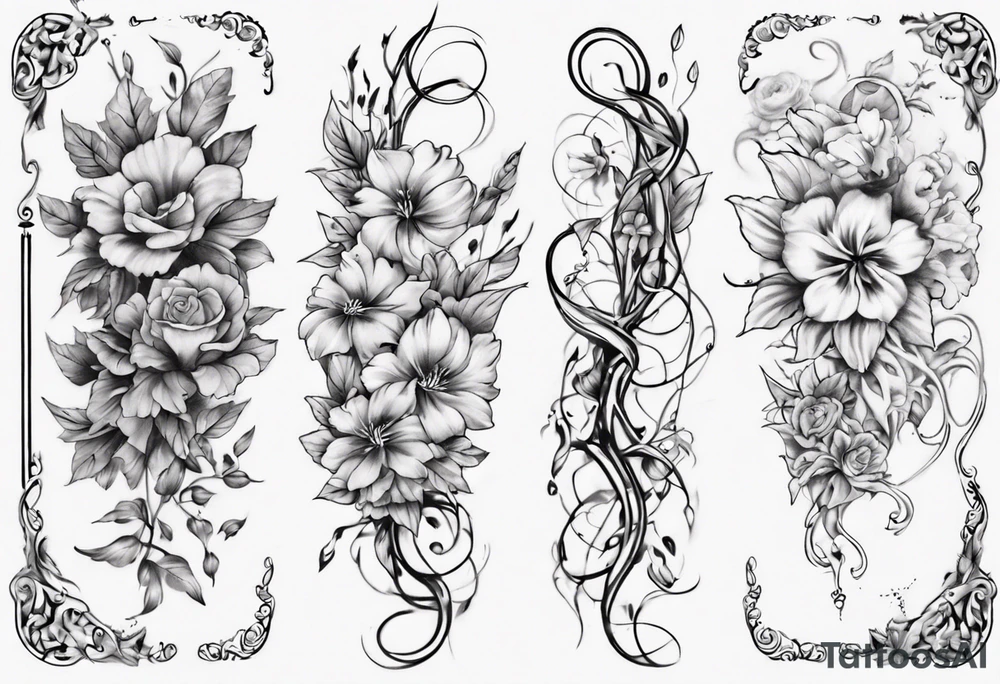 half sleeve with small flowers vining around arm tattoo idea