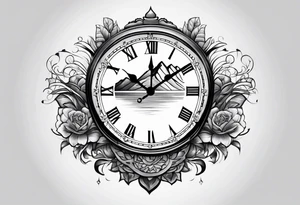clock with landscape tattoo idea