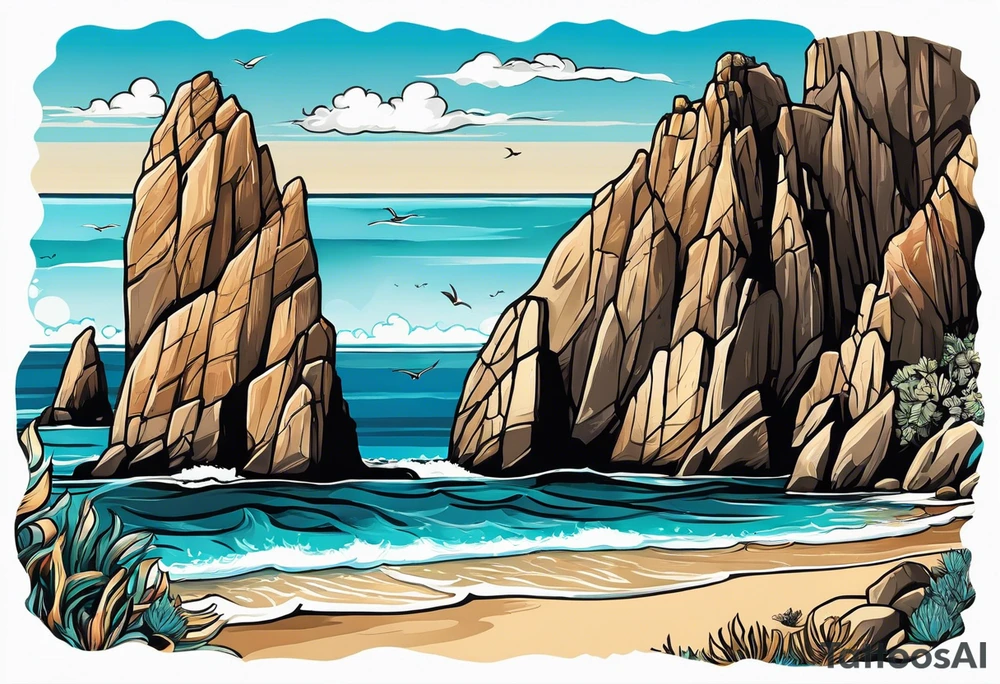 Cabo San Lucas beach that shows the famous rock formation tattoo idea