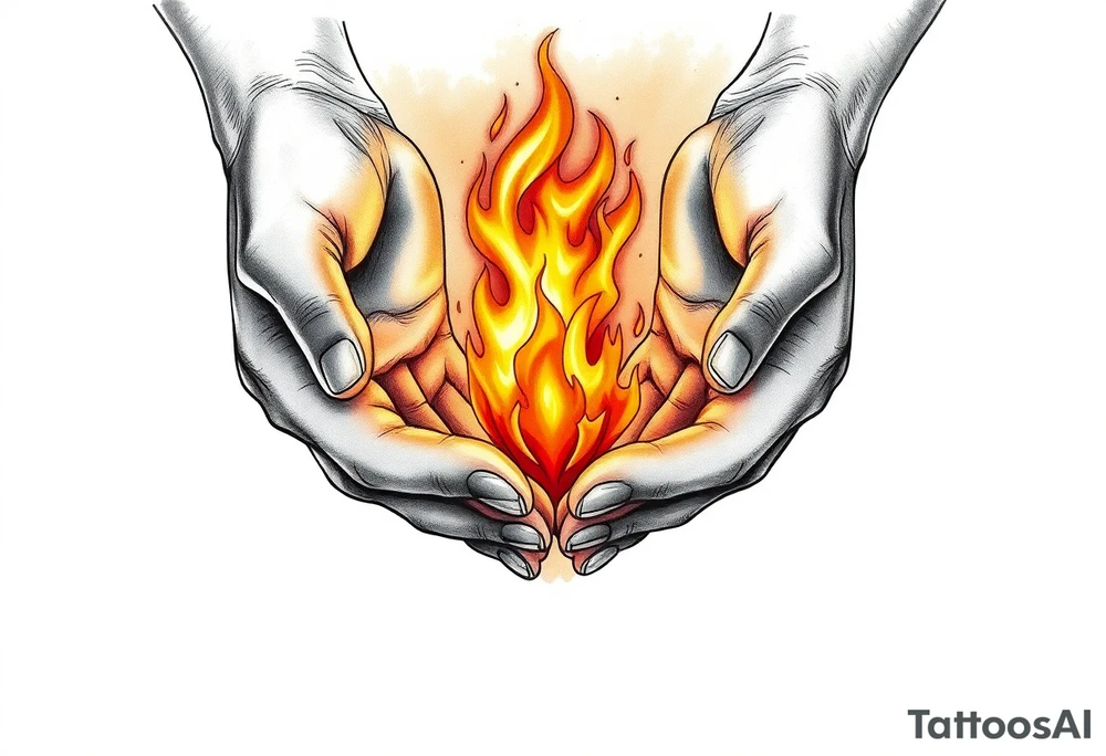 Fire between hands tattoo idea