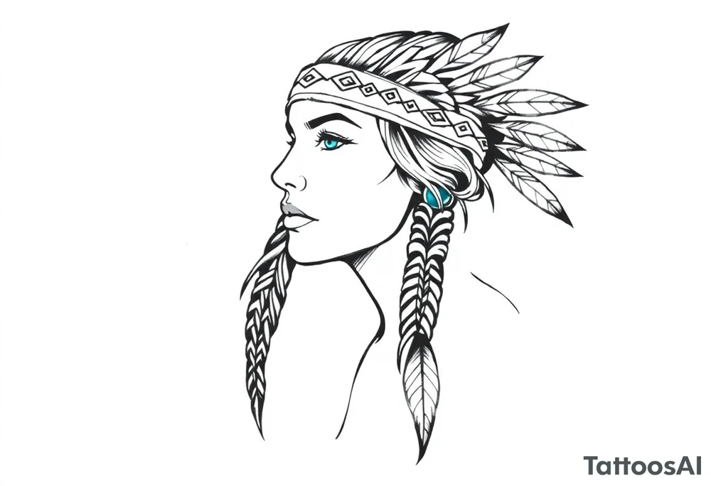 Female Native American wearing headband tattoo idea