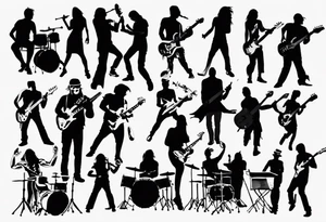 shadows of band members playing instruments. The letters R and J can be found incorporated subliminaly. tattoo idea