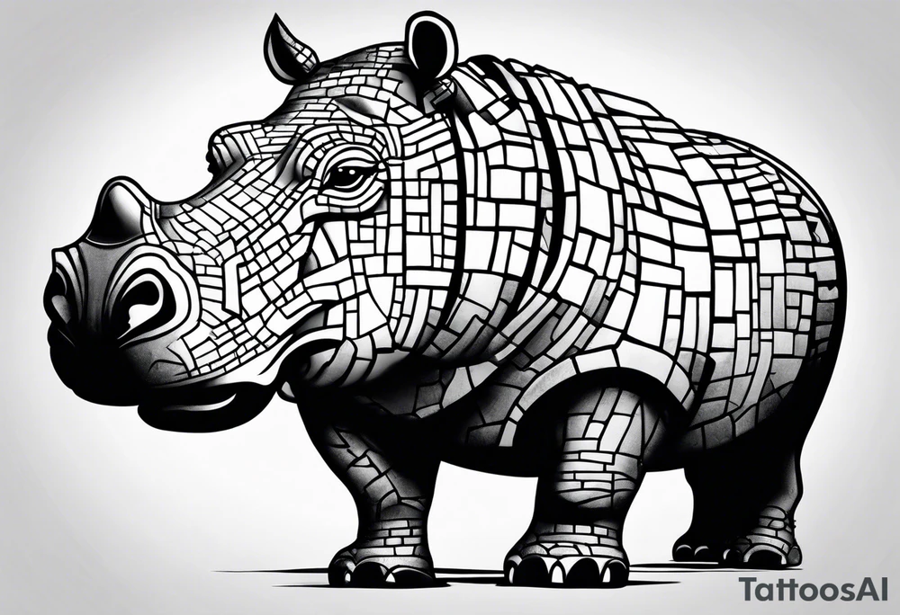 Hippo made out of bricks tattoo idea