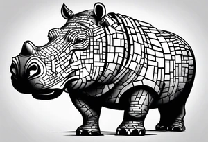 Hippo made out of bricks tattoo idea