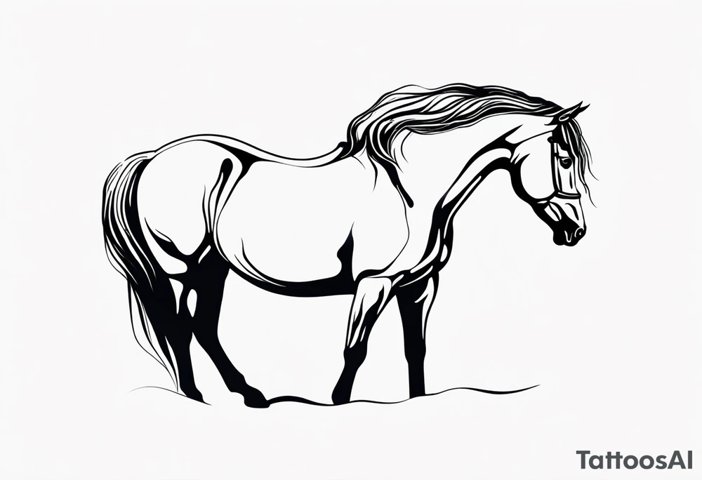 Small lower back tattoo of the horse from the Dali painting Morning Ossification of the Cypress tattoo idea