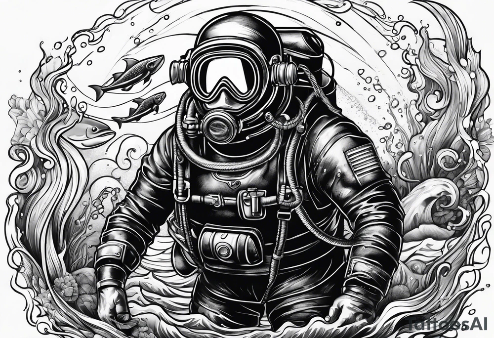 Old school diver underwater tattoo idea