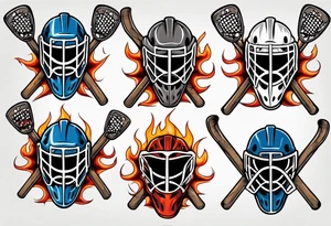 a goalie mask with crossed hockey sticks and flames that says "SHOT HOCKEY" tattoo idea