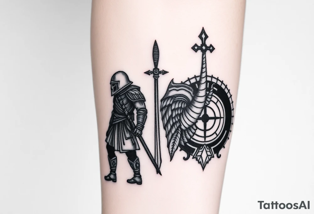 Warrior and Peace standing back to back tattoo idea
