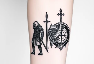 Warrior and Peace standing back to back tattoo idea