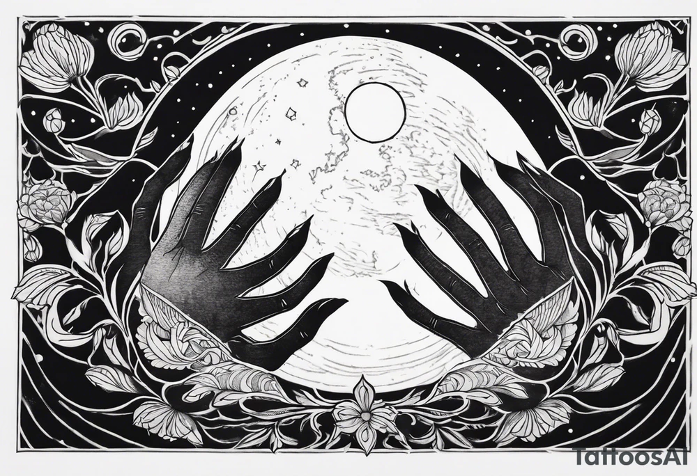 Hands in the moon tattoo idea