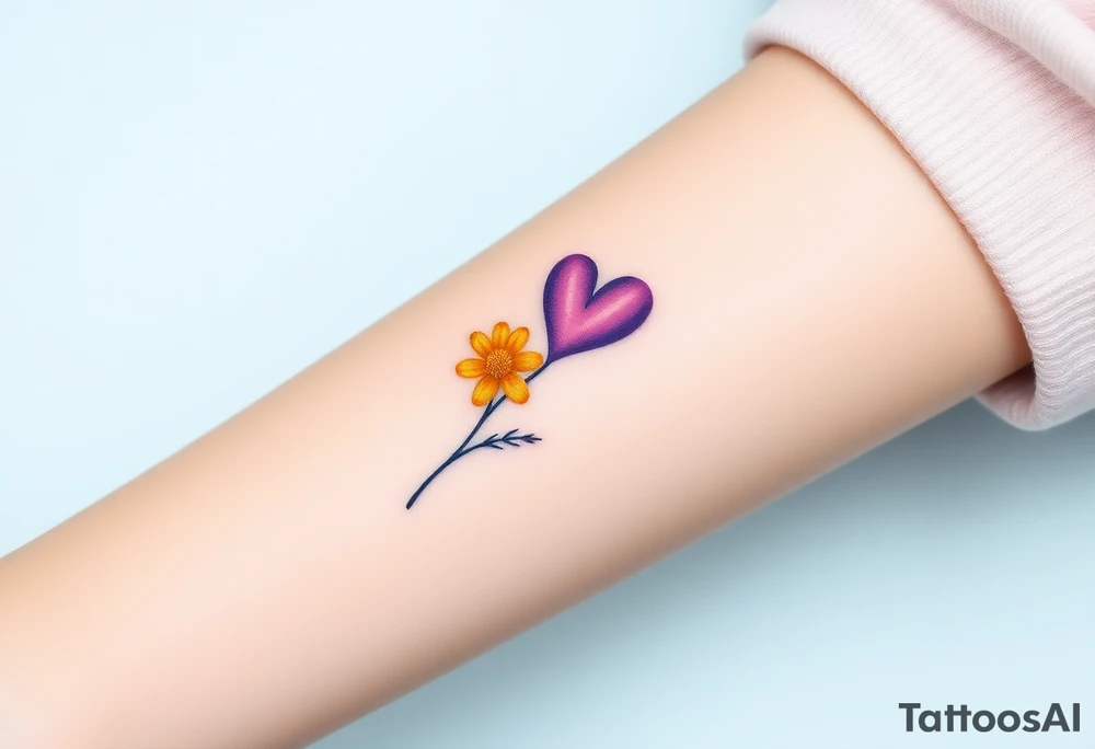 simple with Purple Hearts with yellow daisy. tattoo idea
