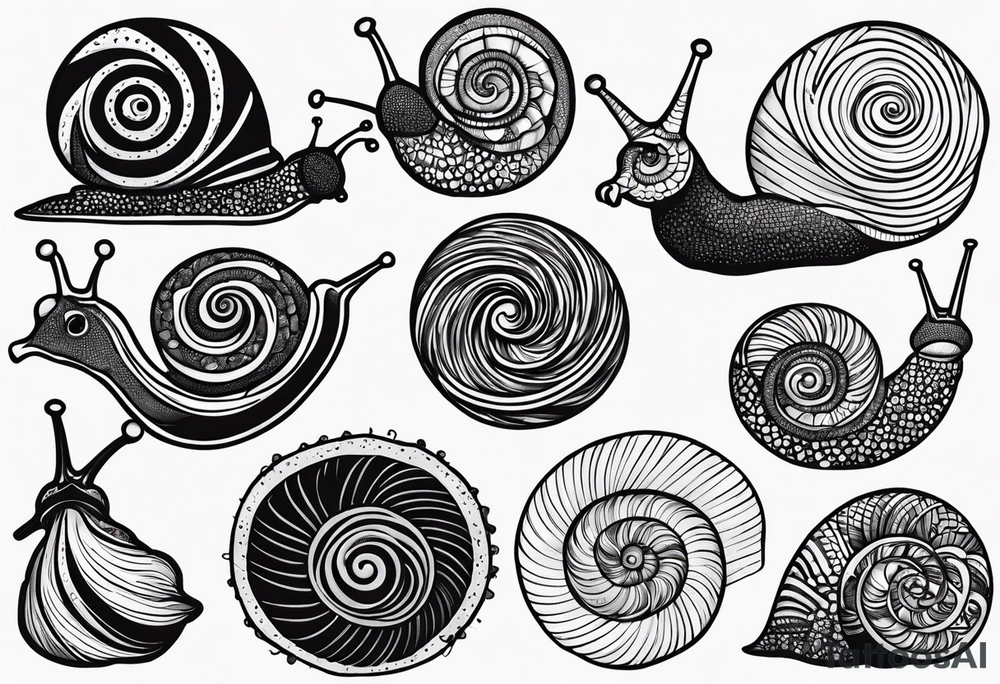 Variety of snails flash sheet tattoo idea