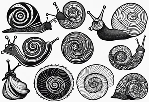 Variety of snails flash sheet tattoo idea