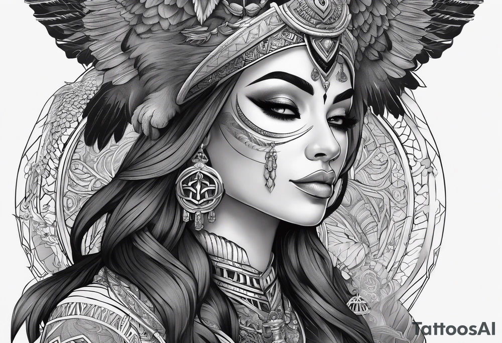 kali ma, alien goddess, valkrye, pirate, divine feminine, zenza resonance, pachamama, lotus azul, blank panther, eagle, skull, 5D, nueva gaya, dna 12 tattoo idea