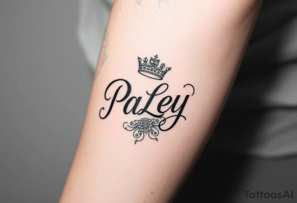“PaLey” with a crown and complex design tattoo idea