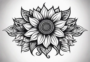 Tribal sunflower leg sleeve tattoo idea