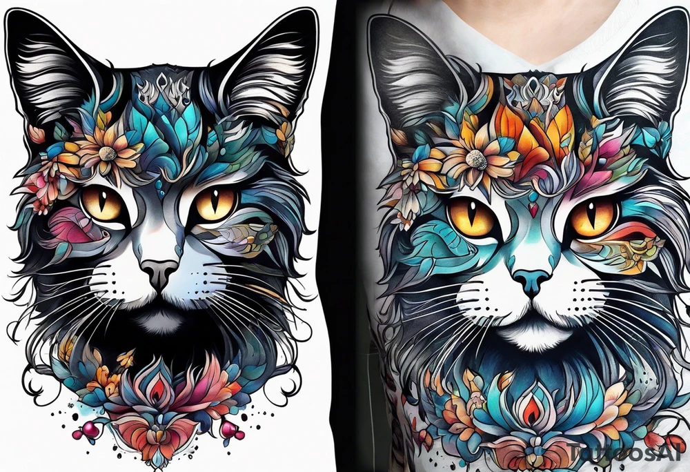 Cat with hair spots tattoo idea