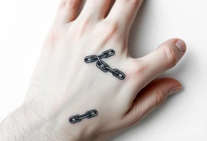 Gothic chains wrapped around outline of hand on the the index finger and connected to the thumb tattoo idea