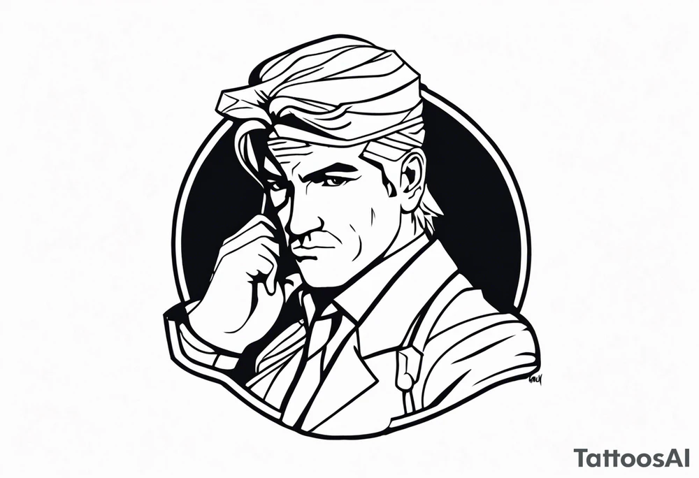 Solid snake with a picture of marine le pen tattoo idea