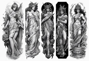 GREEK GODess hades STATUE
ARM SLEEVE 
REALISTIC tattoo idea