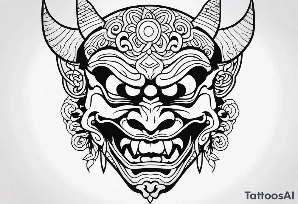 japanese demon mask held tattoo idea