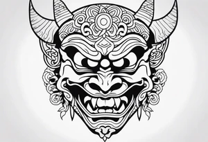 japanese demon mask held tattoo idea