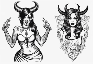 female dancing with devil horns tattoo idea