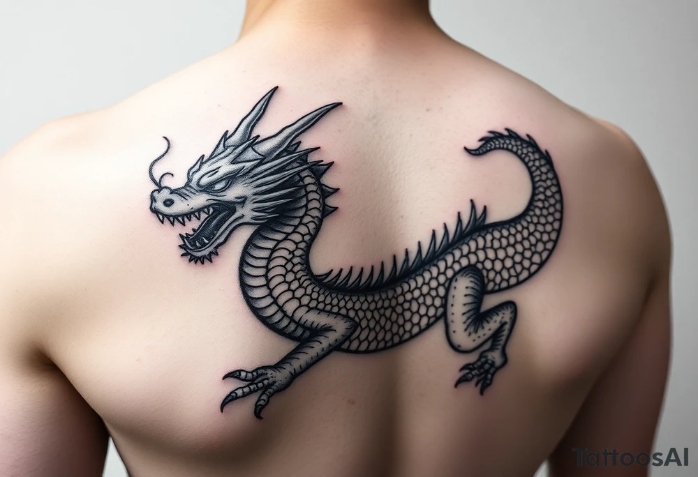 dragon crawling upwards without any background tattoo idea