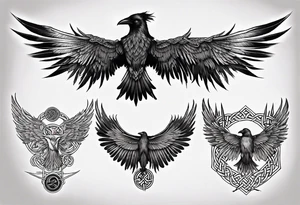 norse style raven wings spread with celtic knotwork tattoo idea