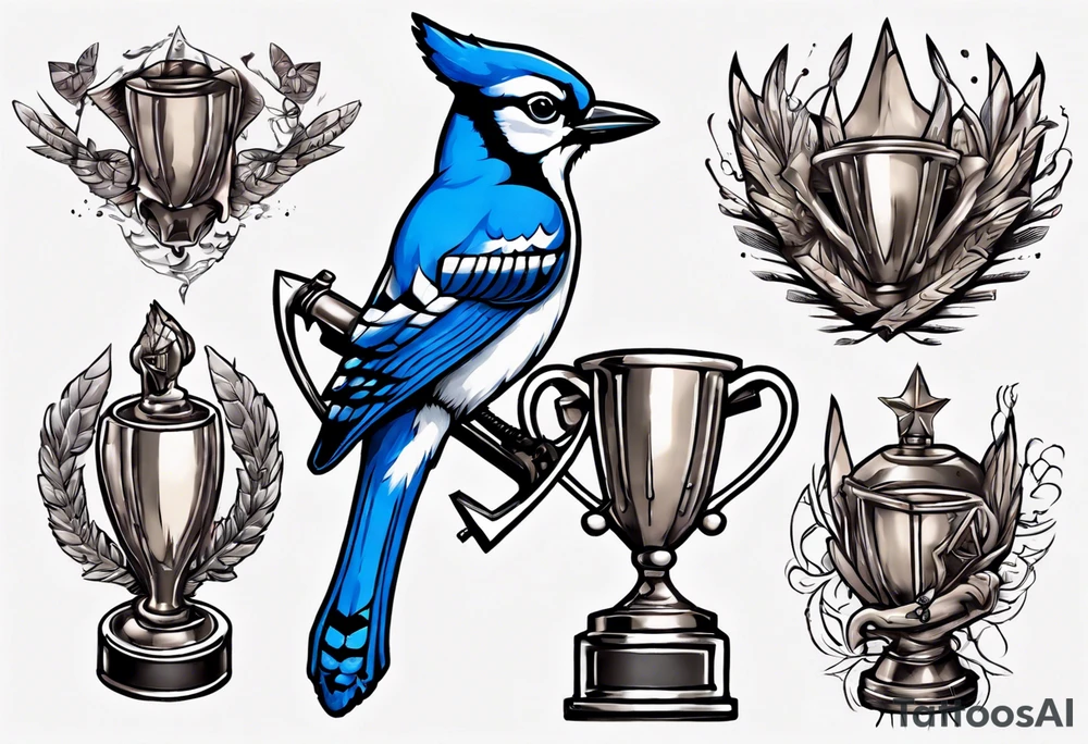 bluejay with trophy tattoo idea